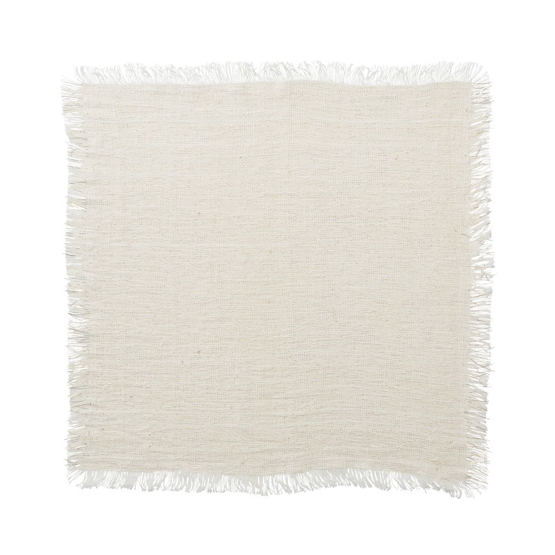 Fringe Linen Napkin, White/Gold