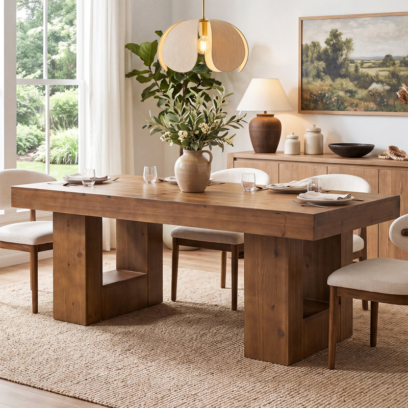 63 Inch Solid Wood Dining Table with Heavy-Duty Base