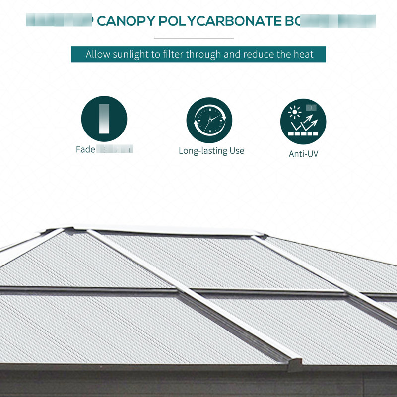 Pavillon de jardin 10X12 avec toit en polycarbonate et cadre en aluminium, créant un toit extérieur de 10 pi x 12 pi, cadre pour terrasse arrière