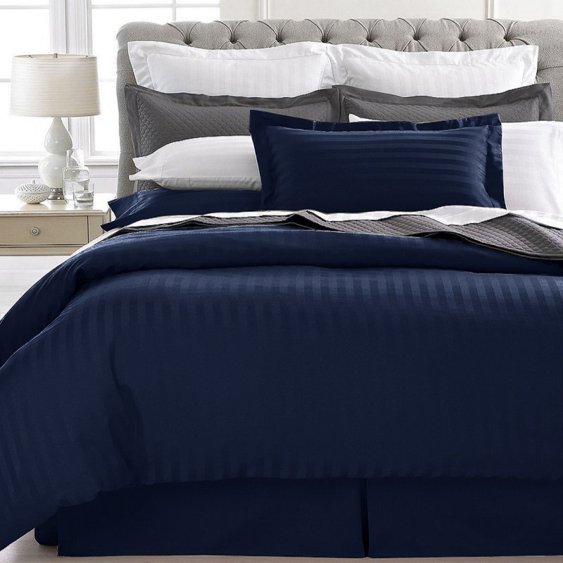 Modern & Contemporary Striped Duvet Cover, Full/Queen Duvet Cover + 2 Standard Pillowcases, Navy