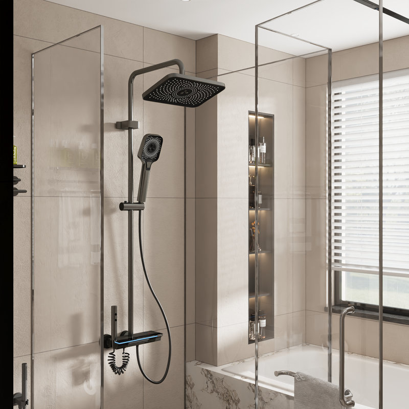 Système de douche à hauteur réglable 3-en-1 avec pomme de douche à pluie, douchette et pistolet