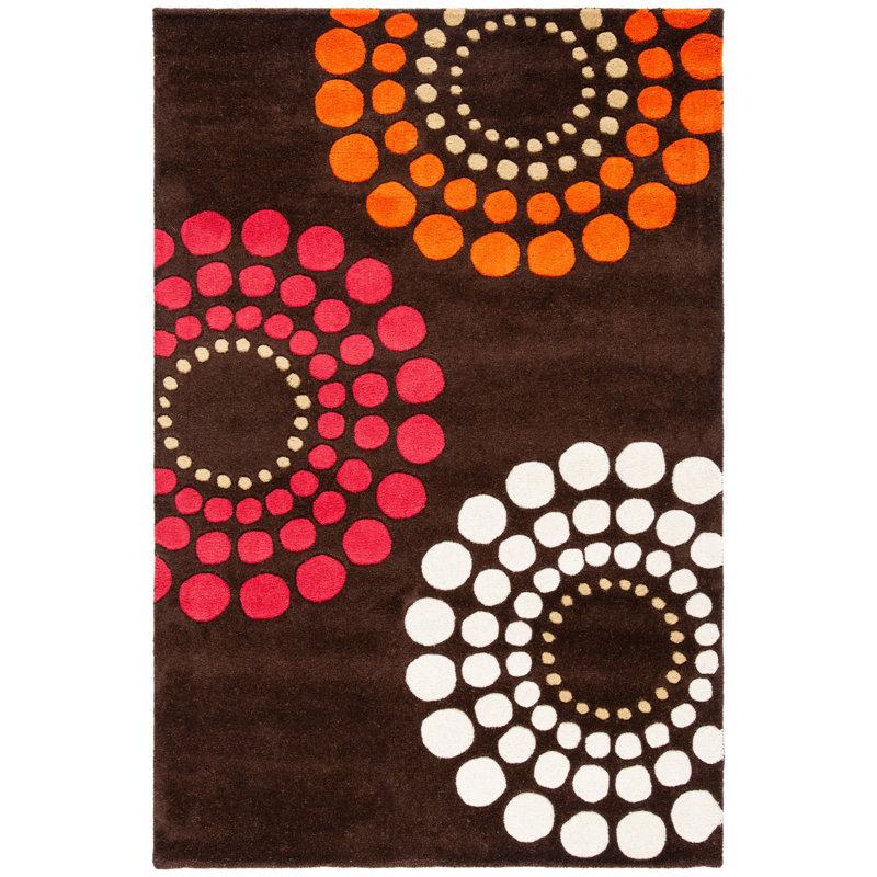 Faye Polka Dots Handmade Tufted Dark Brown Area Rug, Rectangle 5' x 8'