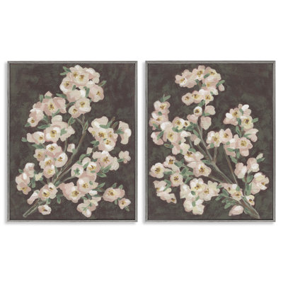 Ensemble de 2 estampes de fleurs sur fond bourgogne sur bourgogne, design par June Erica Vess