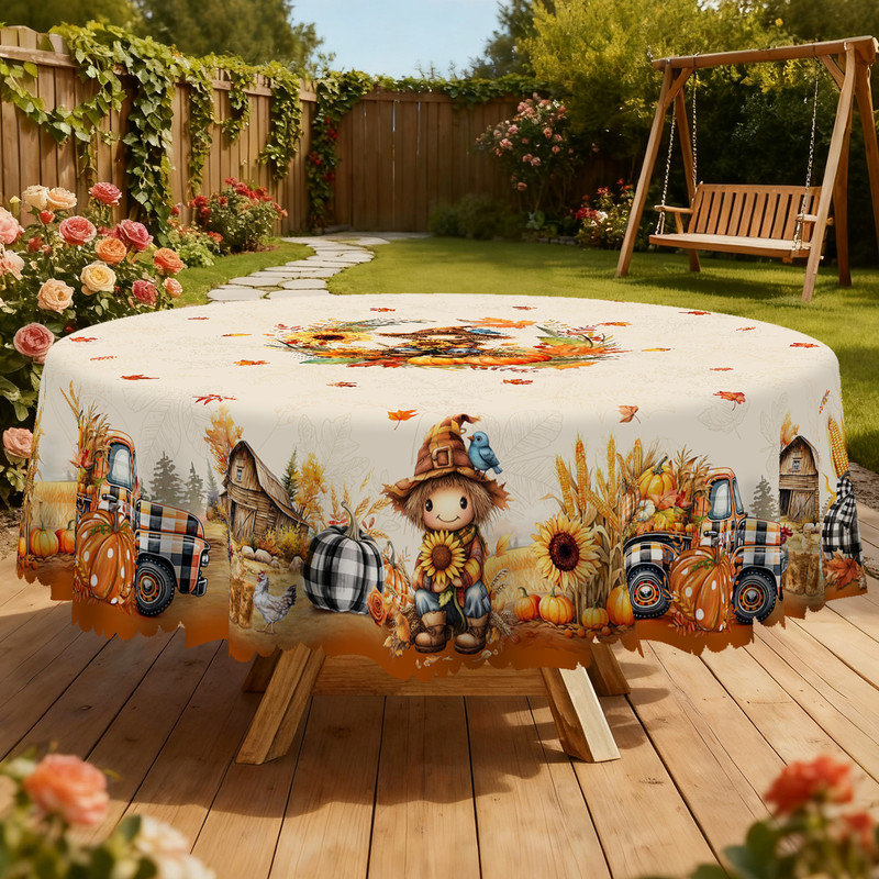 Nappe en polyester lavable à la machine de style rustique rustique avec motif épouvantail