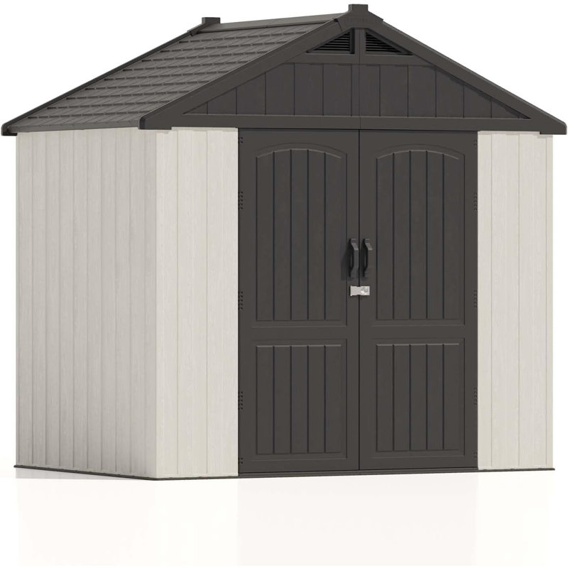 8 ft. W x 6 ft. D Plastic Storage Shed with Floor, Resin Shed with Reinforced Steel Structure, Beige