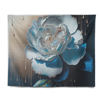 Vibrant Blue Camellia Flower II Polyester Tapestry
