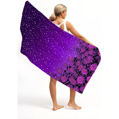 Flower Microfiber Oversized Lightweight Beach Towel XL Extra Large Purple Thin Sand Towels Travel Swim Pool Gym Camping for Adults Women Men Beach Essentials Accessories Vacation Gift, 32 x 63 in