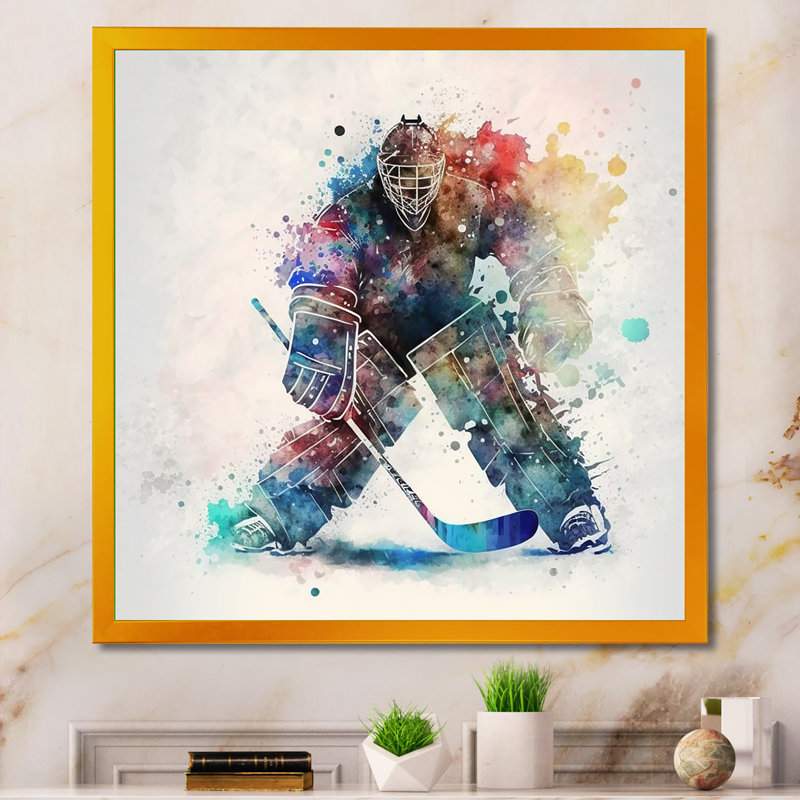 Hockey gardien de but pendant le jeu de hockey II, H 24 po x l 24 po x P 1 po, Impression dorée sur toile encadrée