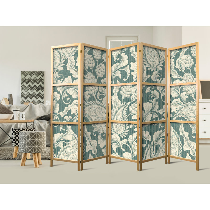 225cm W x 171cm H 5 - Panel Solid Wood Folding Room Divider