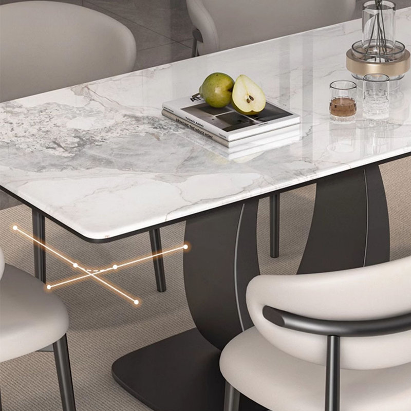 Rectangular light rock slab dining table set, 29.52"H x 70.86"L x 35.43"W