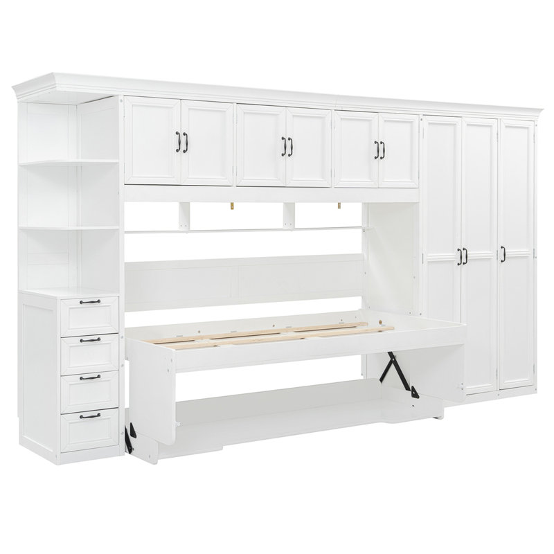 Lit escamotable simple avec garde-robe, armoire et bureau