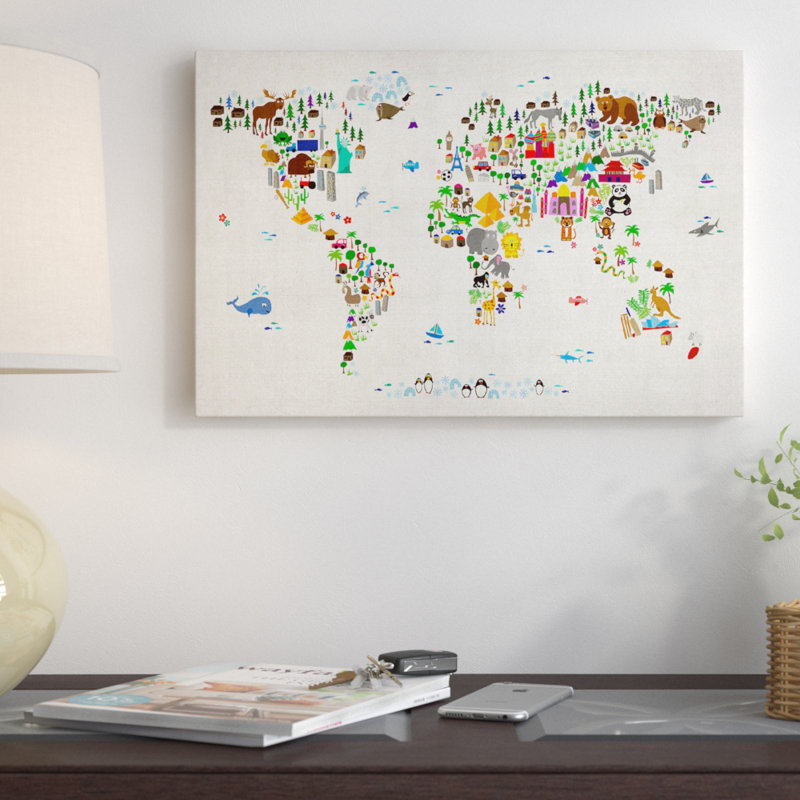 « animal map of the world ii », impression, Toile, H 26 po x l 40 po x p 1,5 po