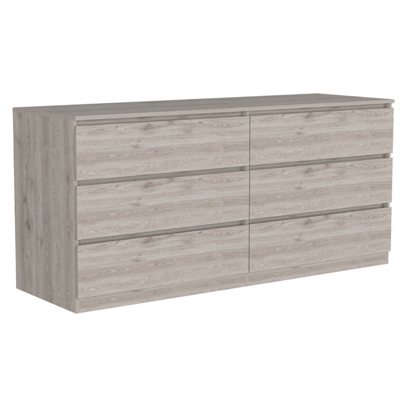 Commode double 6 tiroirs, poignées en métal, Gris