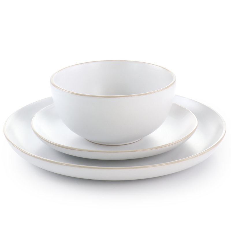 White Ceramic 12-Piece Dinnerware Set with Glossy Rim