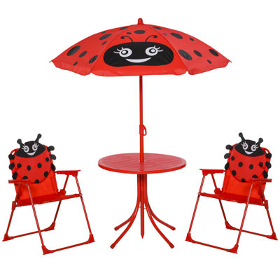 Cordova Kids Outdoor Table and Chairs Ladybird Adjustable Umbrella Red