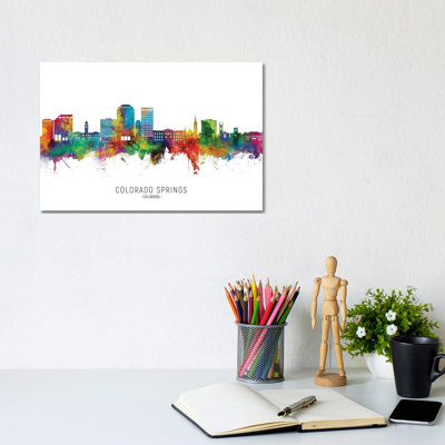 Colorado Springs  Skyline City Name by Michael Tompsett - 1 Piece Wrapped Canvas Wall Art
