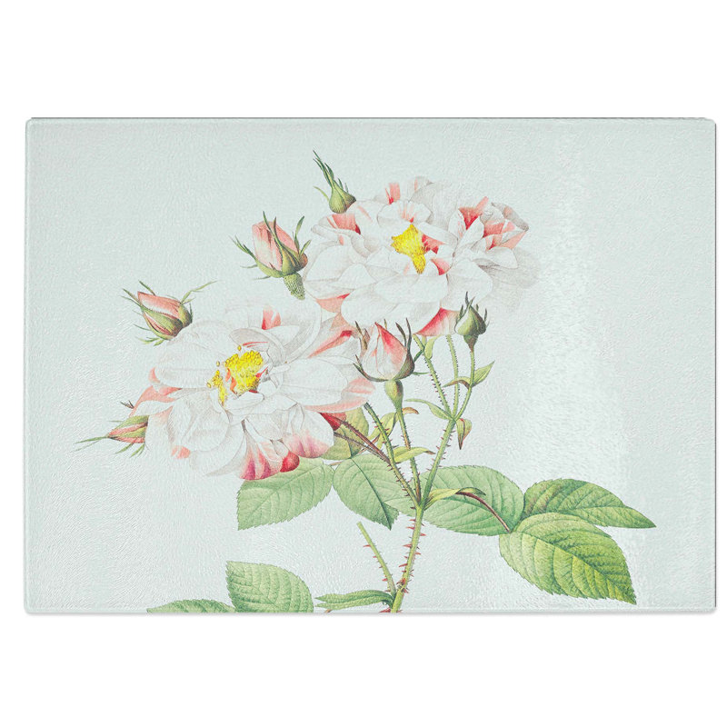 Tempered Glass Damask Rose Chopping Board, 39 cm W x 28.5 cm L