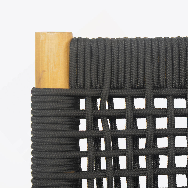 Ensemble de chaises d'extérieur en bois d'acacia avec dossier tissé en corde pour une assise durable et confortable, Noir