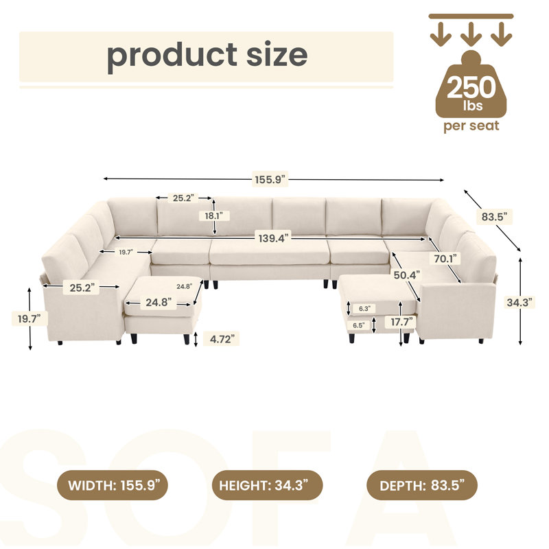 Canapé modulaire Dorch, Tissu beige