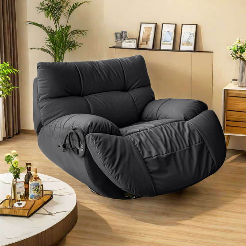 Minisci Faux Leather Recliner, Black Faux Leather