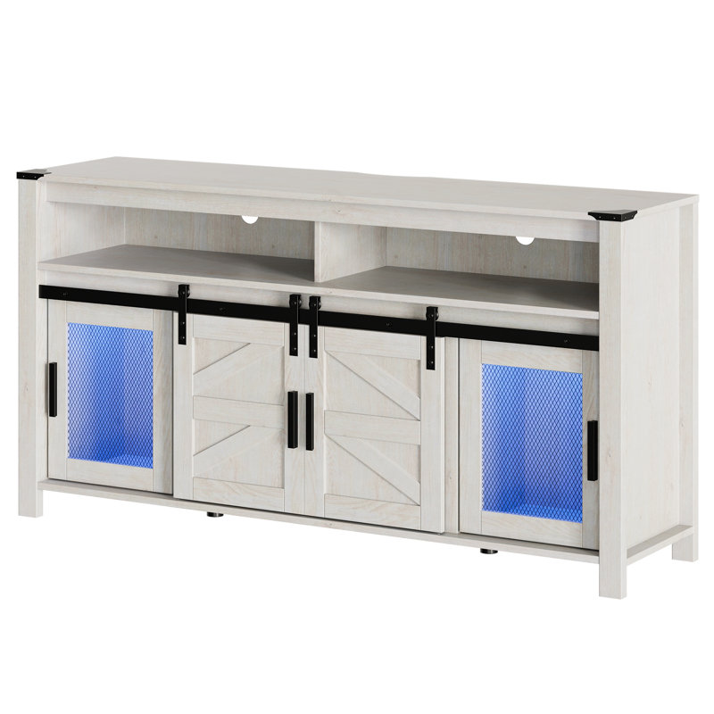 Thullen Unfinished TV Stand for TVs up to 65", Antique White/Blue Light