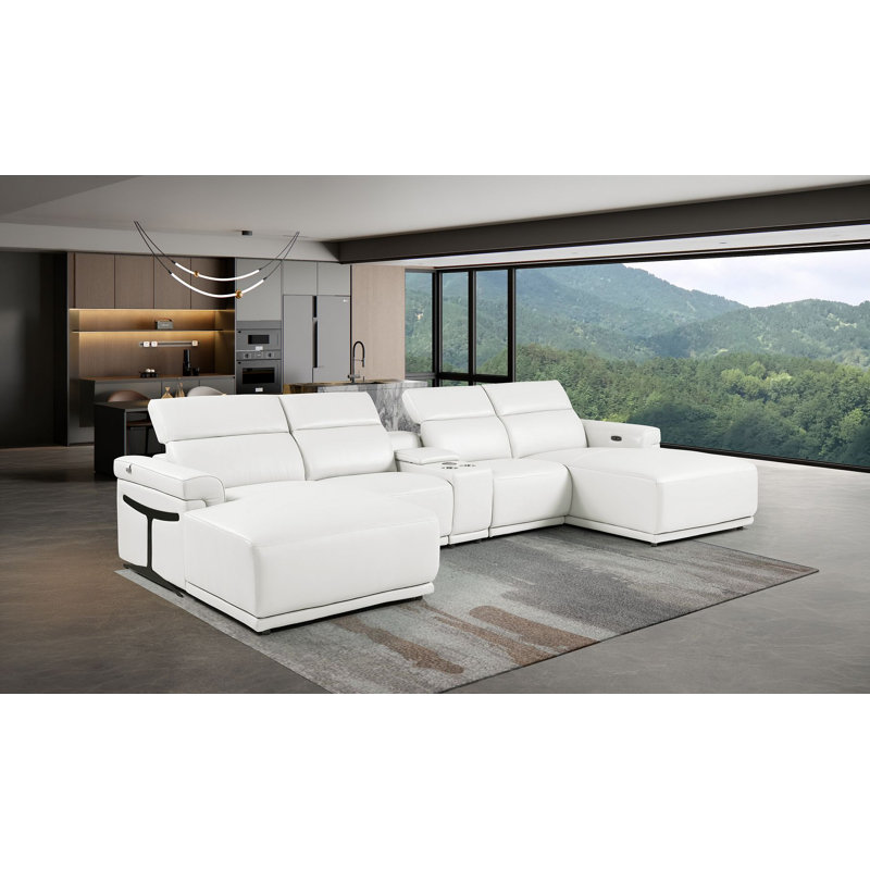 Canapé modulaire blanc en U de qualité supérieure avec accoudoirs réglables en cuir italien 5 pièces blanc, Blanc blanc