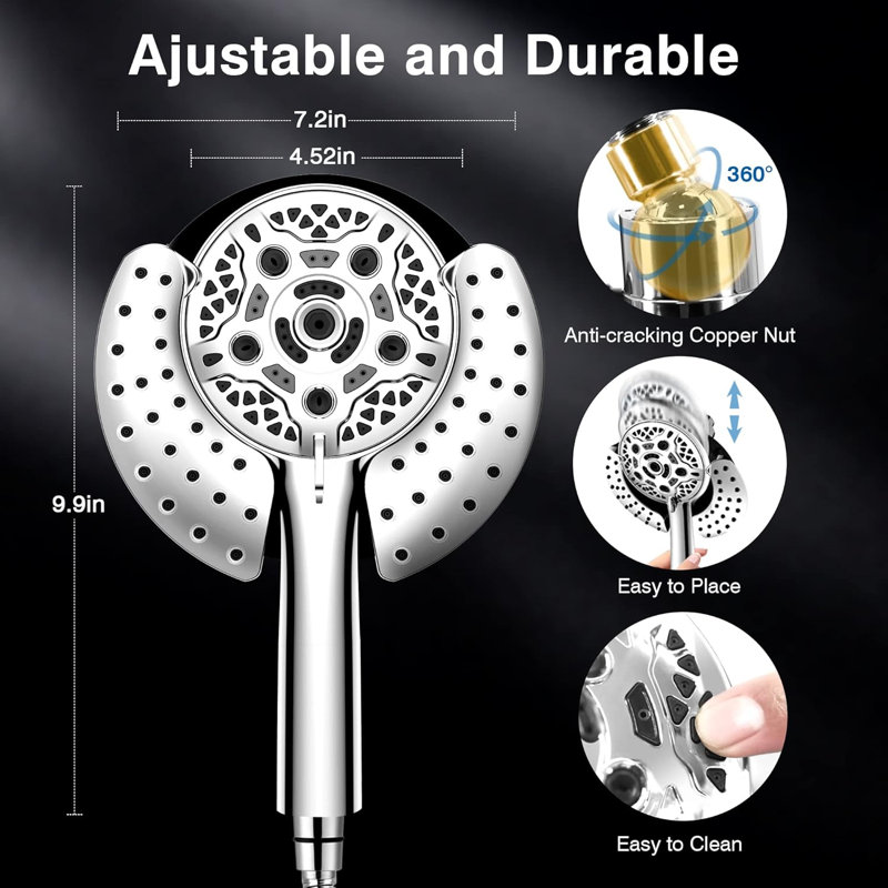 2-in-1 High-Pressure Shower System: 7.2" Rainfall Head & Handheld with Hose, 2.5 GPM, Silver