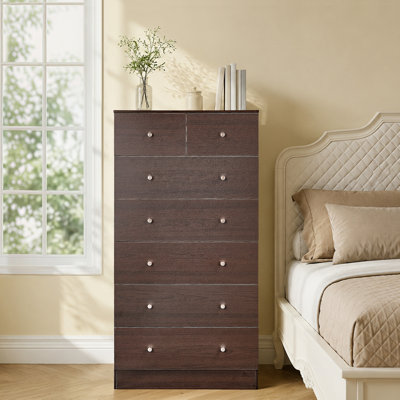  Grande commode à 7 tiroirs pour chambre à coucher et commode avec rangement robuste en bois pour garde-robe brun