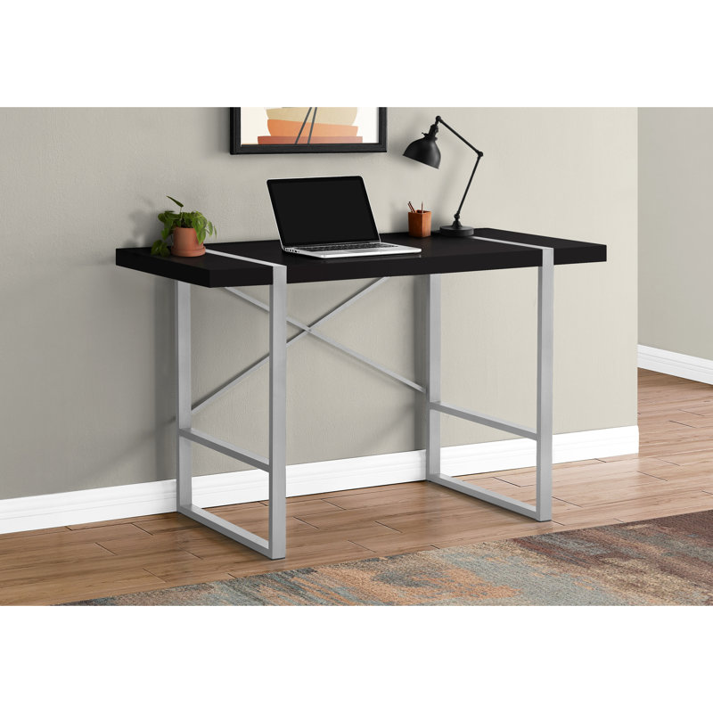 Porte-calendrier de bureau moderne, 122 cm (48 po), stratifié noir et métal gris, support pour imprimante, idéal pour le bureau à domicile, pour suivre les dates.