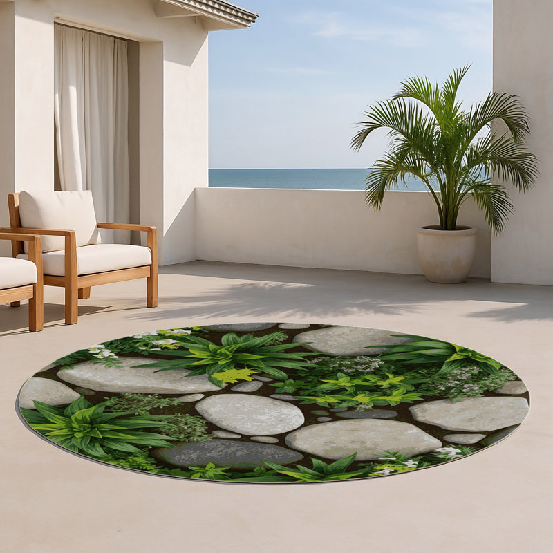Tapis d'intérieur et d'extérieur vert Nature, Rond 5 pi