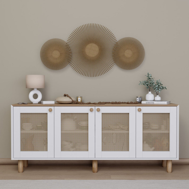 Modern Wall-Mounted Console Table, Light Walnut, 70.9 x 29.5 x 15.8 inches | 100% Melamine Coated Particle Board, Thickness: 0.7 inches | Numerous Shelves, Stylish Scandinavian Design, Perfect for Living Room & Entryway