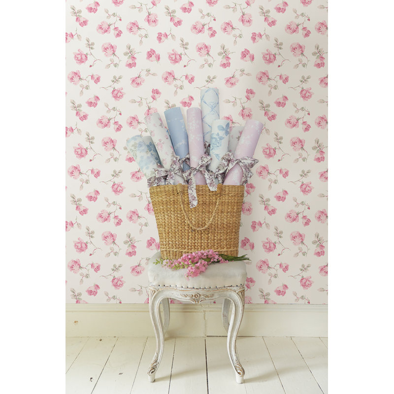 Rouleau de papier peint adhésif Ribbon Rosa, Rose, L 20,5 po x L 18 po, Peler et coller