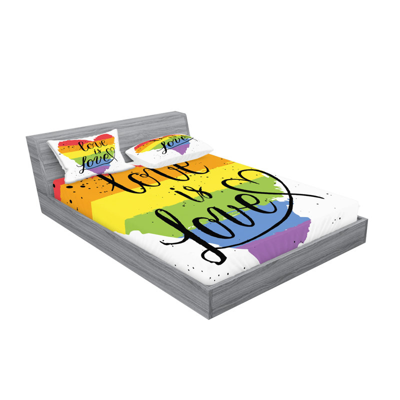 Ambesonne Pride Fitted Sheet & Pillow Sham Set, Multicolor, Calking Sheet Set + 1 Fitted Sheet + 4 Pillowcases