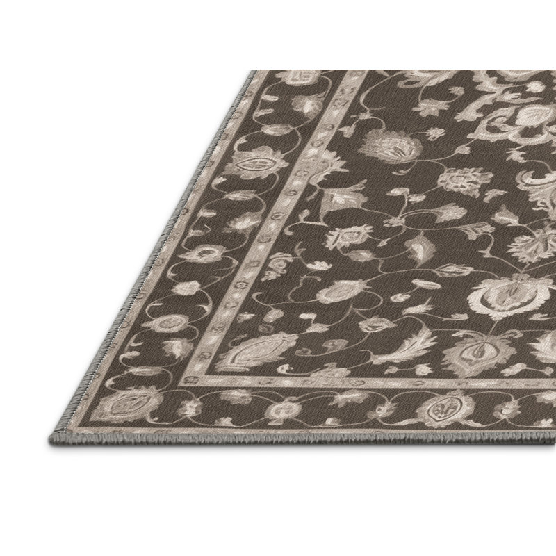 Machine Washable Tabriz Gray Area Rug, Rectangle 4' x 6'