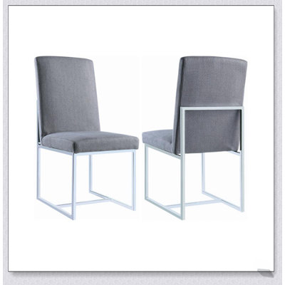 Set of 2 Upholstered Dining Chairs with Chrome Metal Frame, Combining Modern Elegance and Comfort for Any Dining Room
