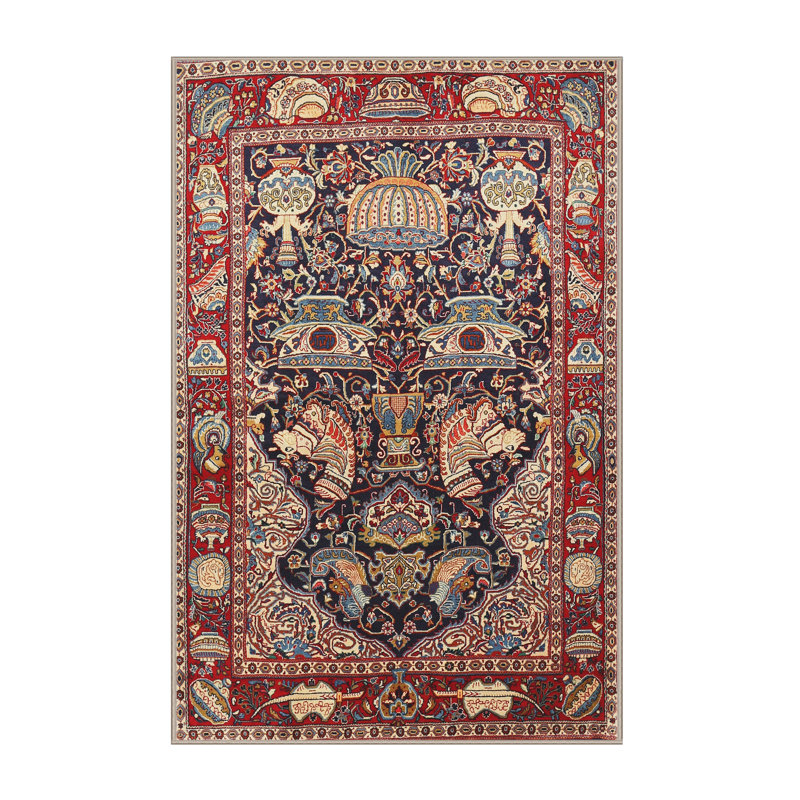 Tapis rouge/jaune/noir traditionnel, Rectangle 7 pi x 10 pi