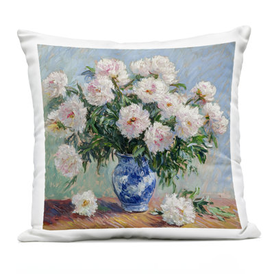 Peonies in Blue Vase Outdoor Printed Pillow, design by Tina LeCour, 18 x 7 x 18