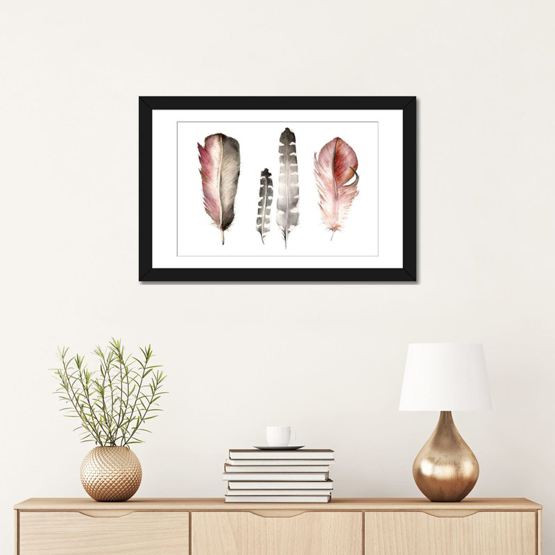 « plumes i », impression sur toile, H 16 po x l 24 po x P 1 po, Papier d'art encadré noir