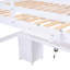 Lit mezzanine double blanc avec plateau de chevet, prises de courant et amplement d'espace de rangement - Bureau de chargement à base de bois stable avec 4 armoires au fini, structure solide