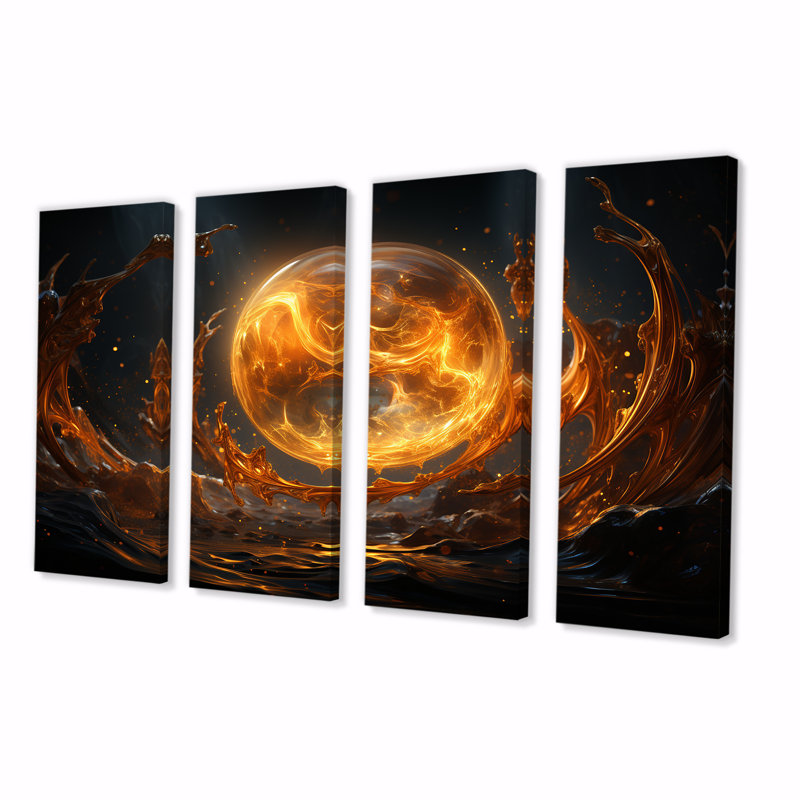 Verre de feu saturn planète IV - planètes, art mural 4 pièces pour le salon, H 28 po x l 48 po