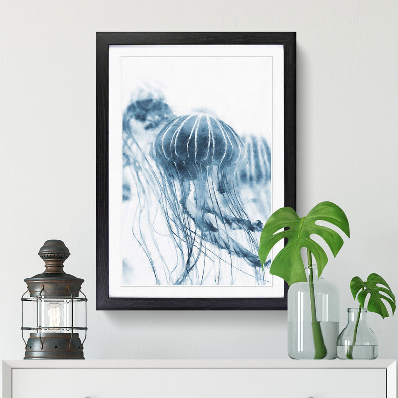 A Blue Jellyfish - Framed Print, Black Framed, 87cm H x 62cm W x 2cm D