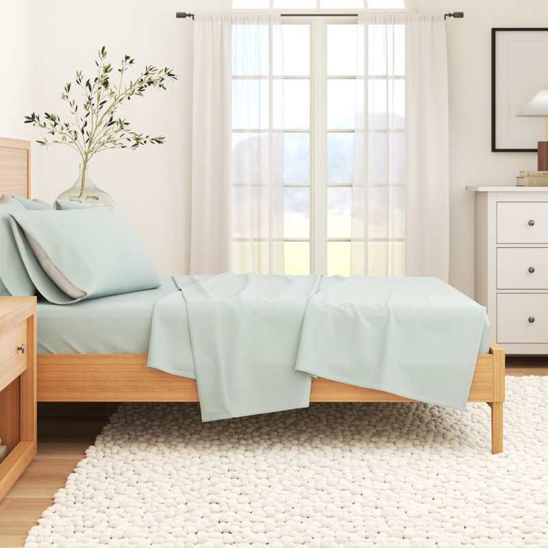100% Turkish Cotton Flannel Solid & Plaid Sheet Sets, Solid - Light Blue, California King with 2 Pillowcases