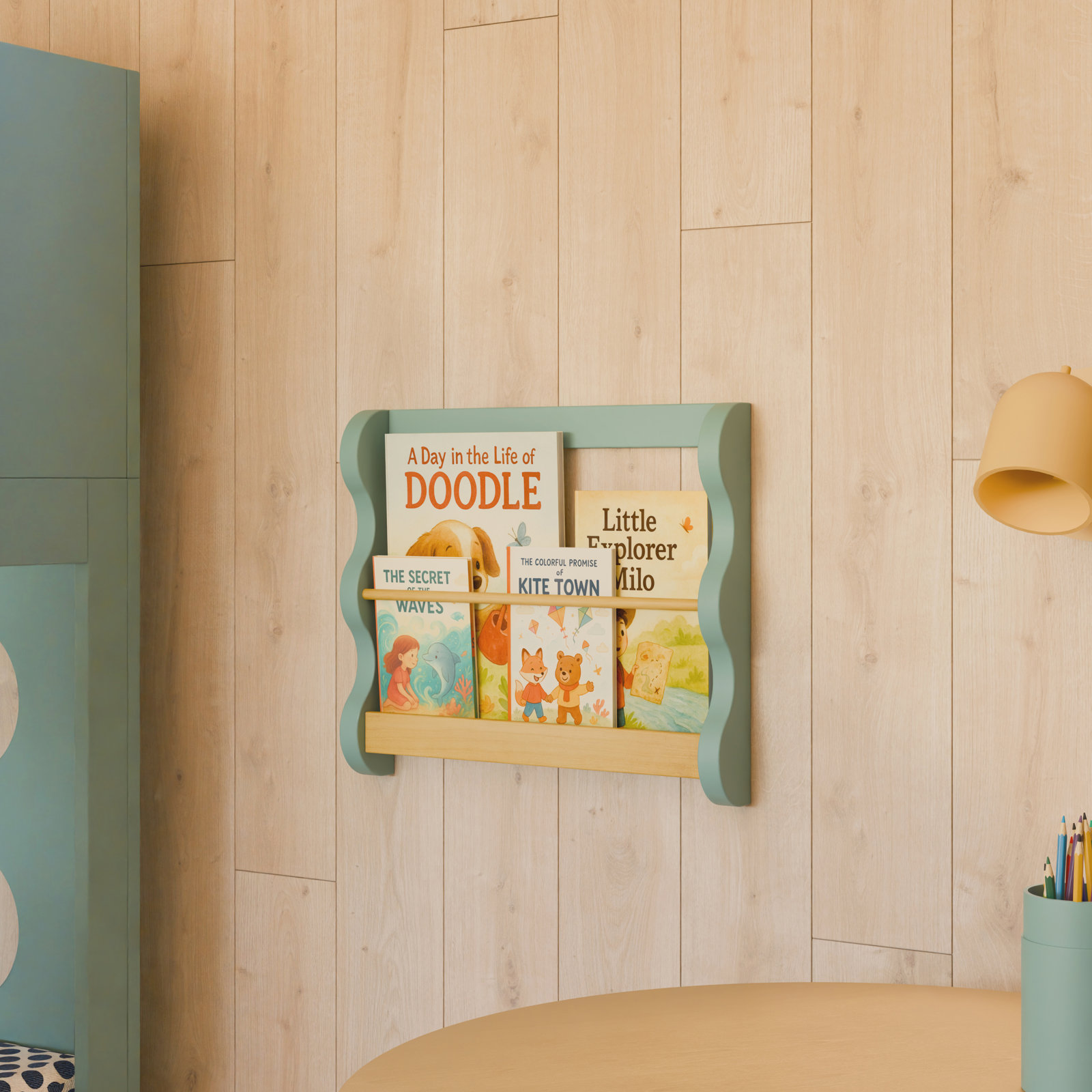 Lido Wave Book Rack, Light Sage/Honey