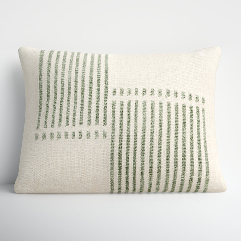 Carlus Cotton Blend/Chenille Lumbar Rectangular Pillow Cover & Insert, Natural/Green