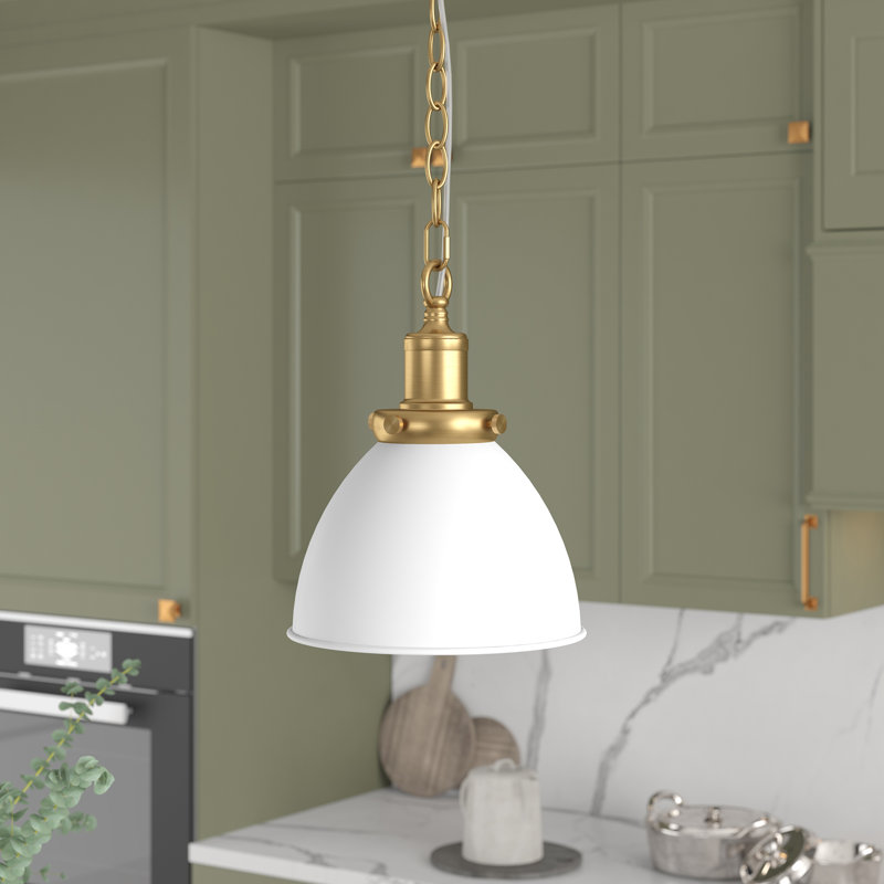 Elodie 1 - Light Brass Dome Pendant, 84" H x 5.13" W x 5.13" D, White