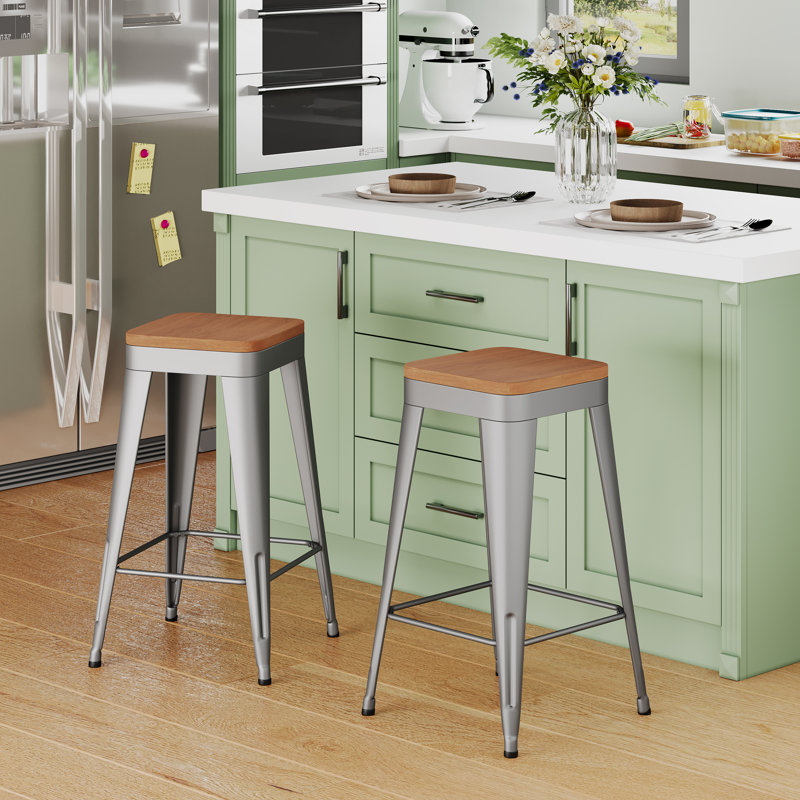 Metal Counter And Bar Stools, Counter Stool (26" Seat Height), Silver