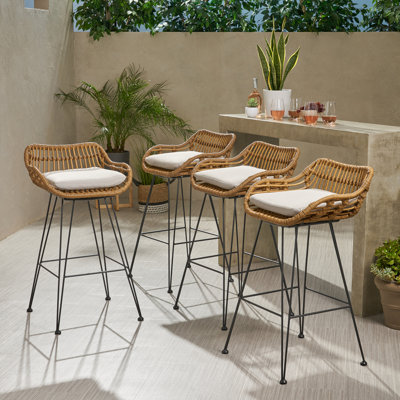 Endicott Wicker Outdoor 30'' Bar Stool with Cushion
