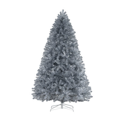 6.5 ft Silver Pre-Lit Artificial Christmas Tree with 978 Branch Tips, 450 Warm Lights and Metal Stand