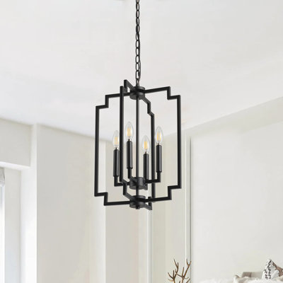 4-Light matte black adjustable iron pendant lamp