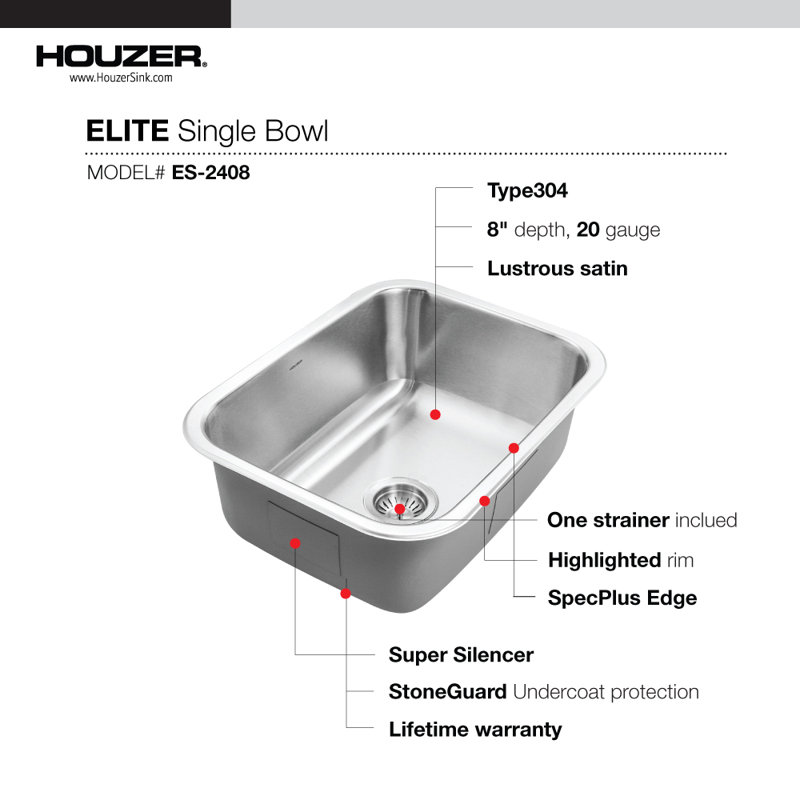 Évier de cuisine encastré à simple cuve l 23,19 po x l 17,94 po Elite
